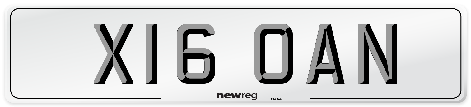 X16 OAN Number Plate from New Reg